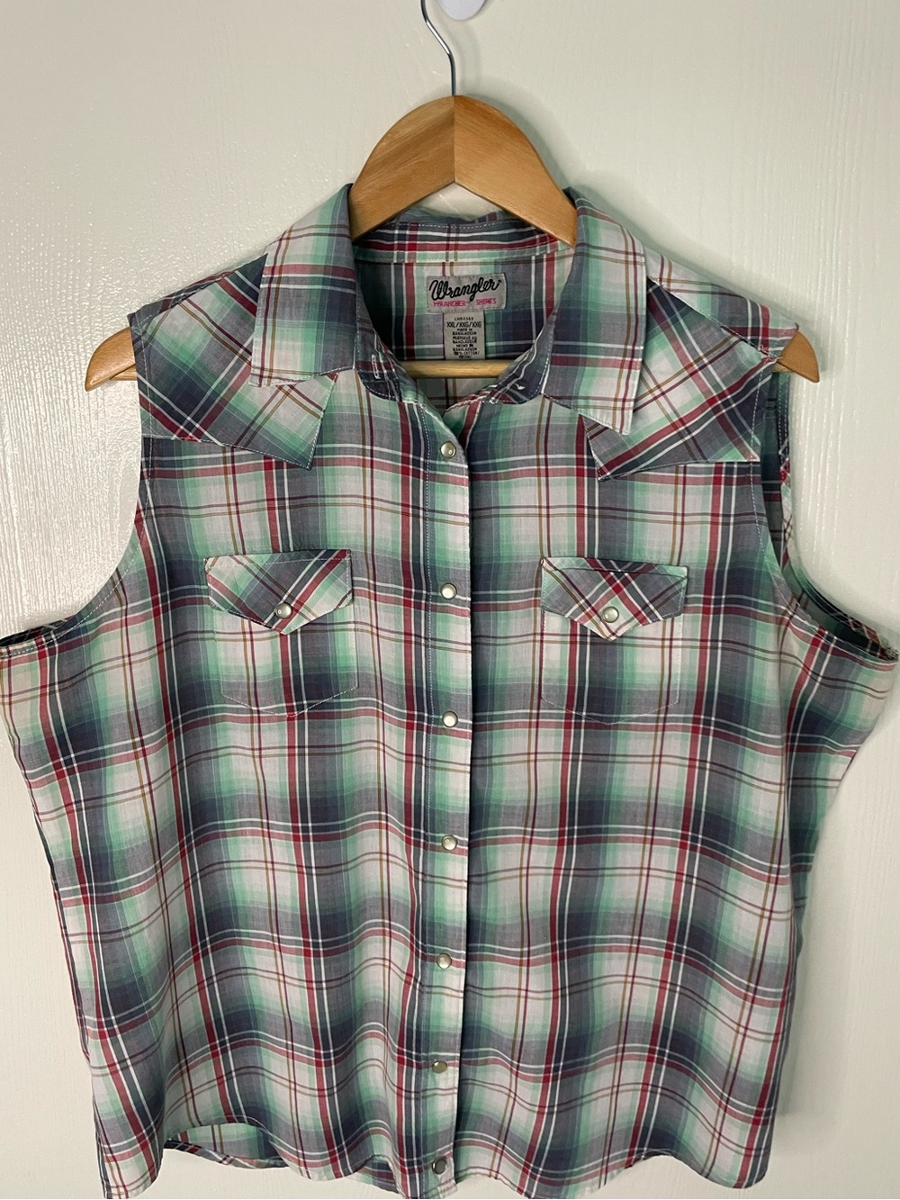 Wrangler Sleeveless Plaid Pearl Snap Western Shirt XXL
